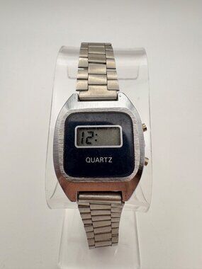 Vintage Sonic Quartz LCD Digital Watch Stainless Steel Parts Repair 26.5 mm